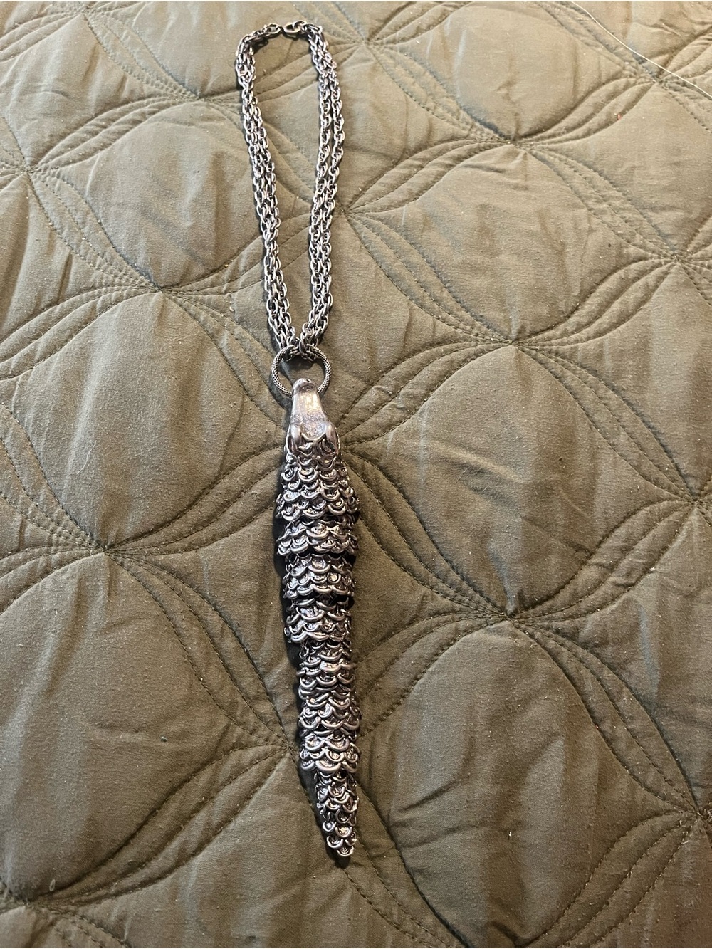 “Draconic Armor”Silver-Tone Reptile Pendant Necklace - Silver